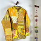 Indian Handmade Quilted Cotton Fabric Jacket Stylish Yellow Women's Coat, Reversible Waistcoat for Her