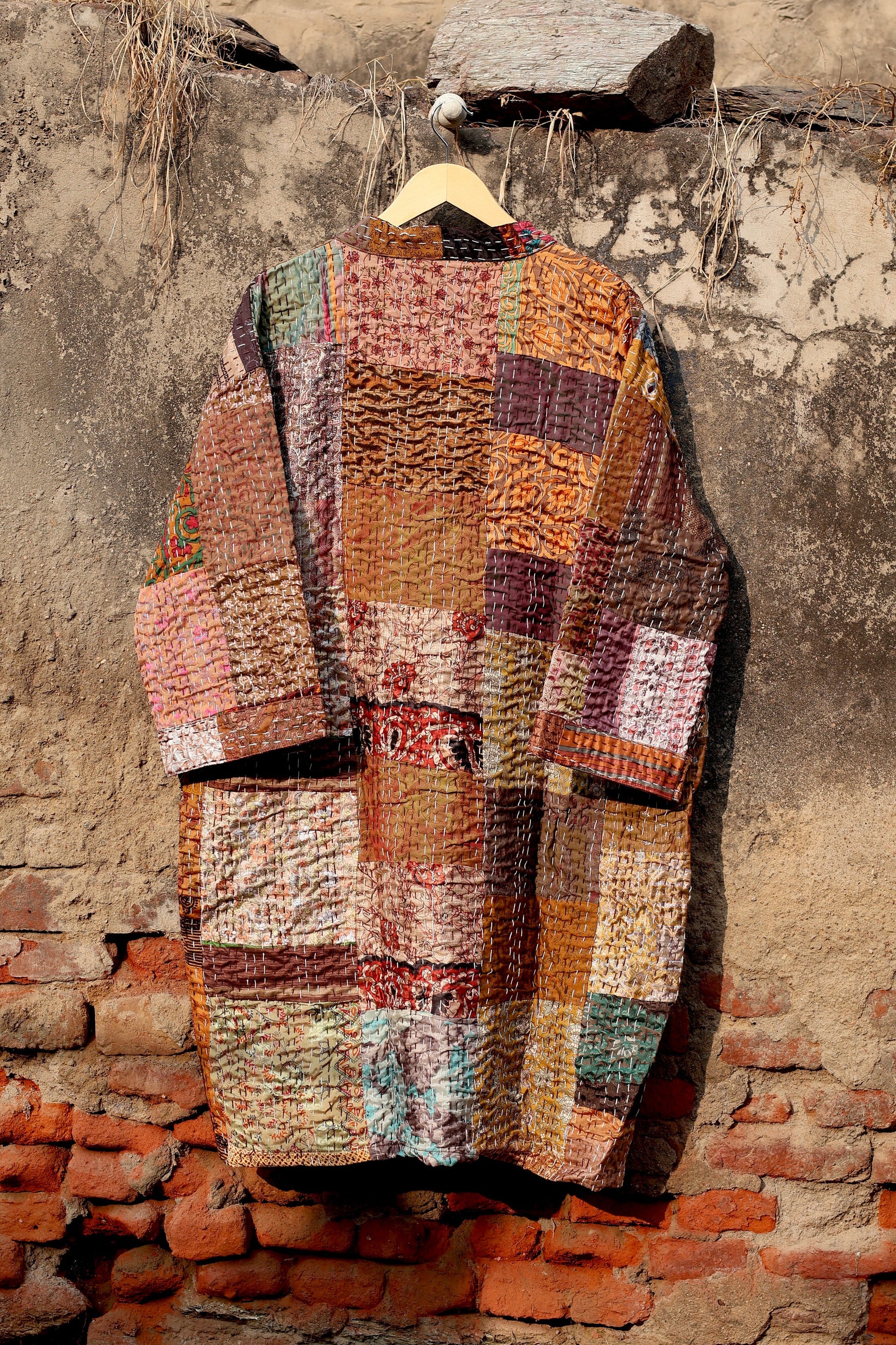 Vintage Handmade Silk Patchwork Kantha Kimono Robe | Indian Silk Kantha Jacket Kimono Robe | Bridesmaid Robe | Kantha Kimono