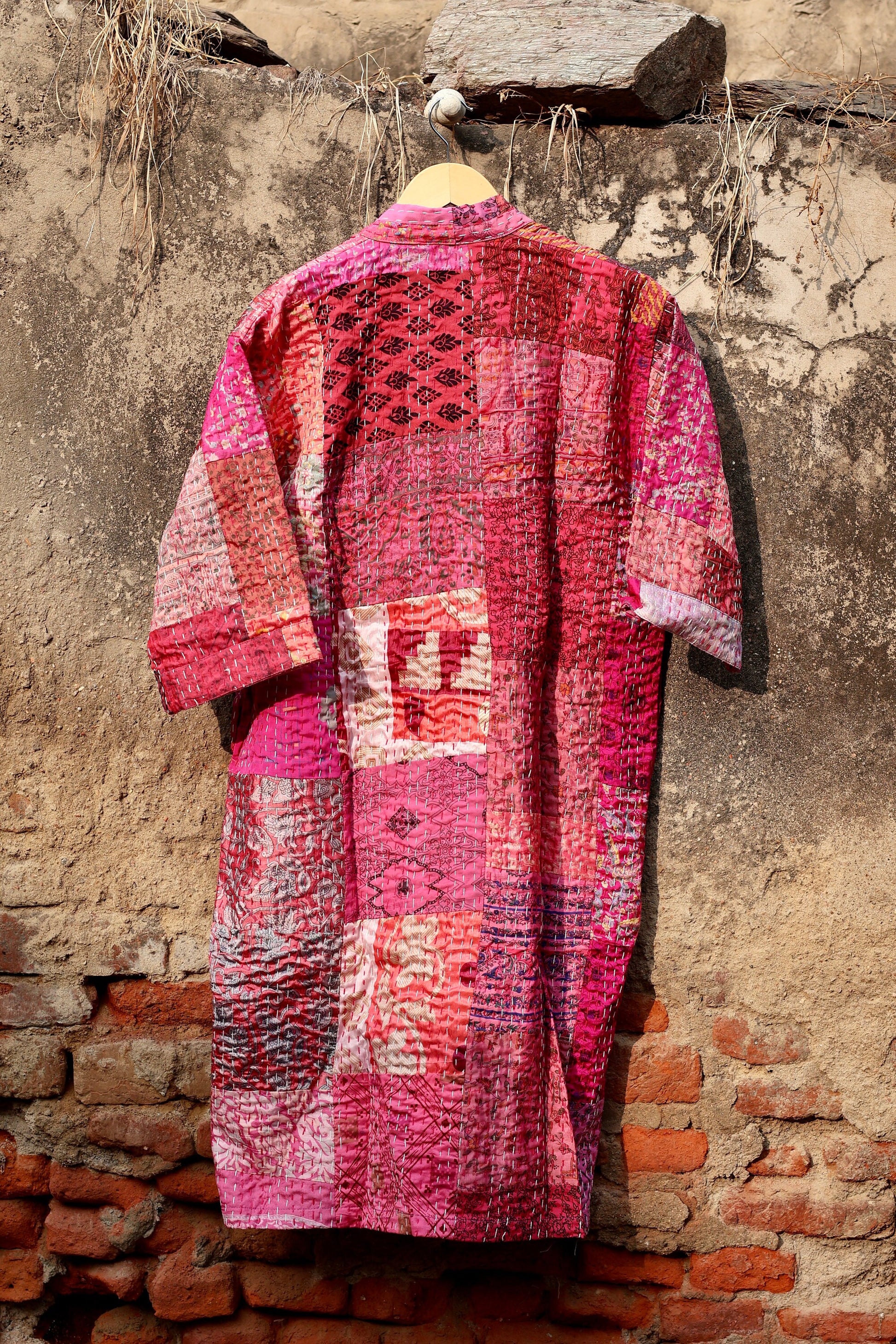 Vintage Handmade Silk Patchwork Kantha Kimono Robe | Indian Silk Kantha Jacket Kimono Robe | Bridesmaid Robe | Kantha Kimono