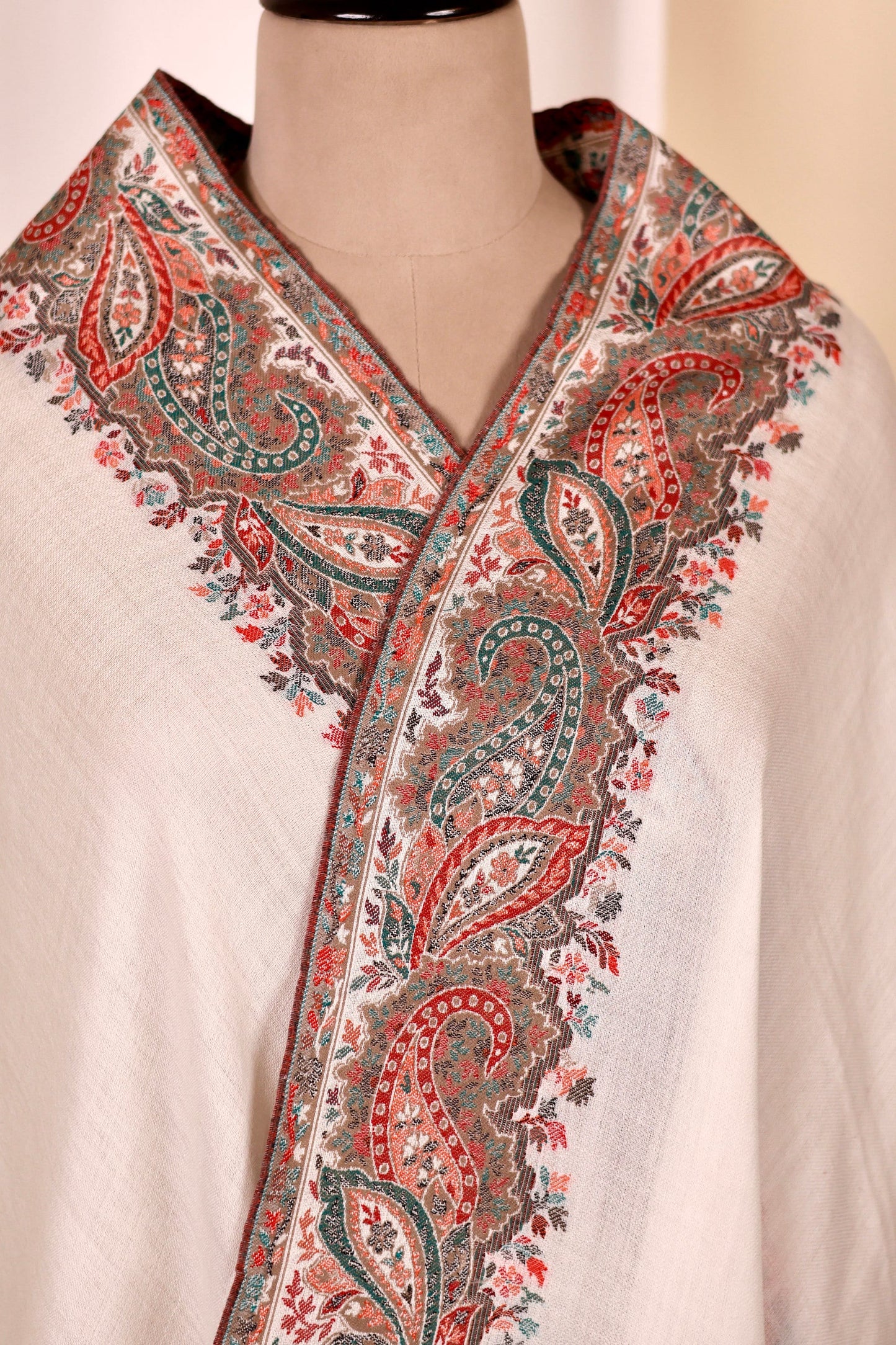 White Pashmina Cashmere Shawl, Kalamkari Embroidery Kashmiri Pashmina Silk Shawl, Premium Cashmere Scarfs, Soft & Warm Shawls Christmas Gift
