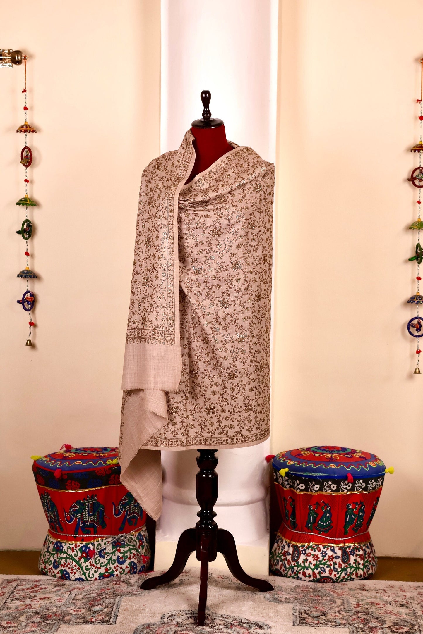Beige Pashmina Cashmere Shawl, Kani Embroidery Kashmiri Pashmina Silk Shawl, Premium Cashmere Scarfs, Soft & Warm Shawls, Christmas Gift