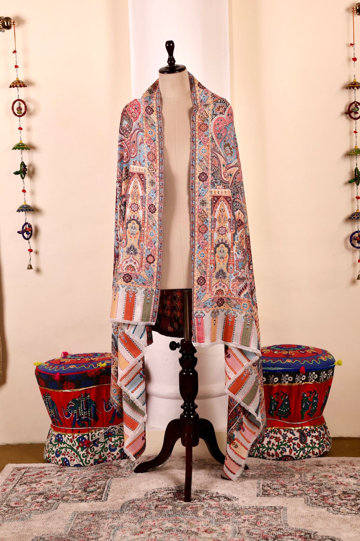 Pashmina Cashmere Shawl, Multi Color Kalamkari Kashmiri Pashmina Silk Shawl, Premium Cashmere Shawl, Soft & Warm Shawls, Christmas Gift