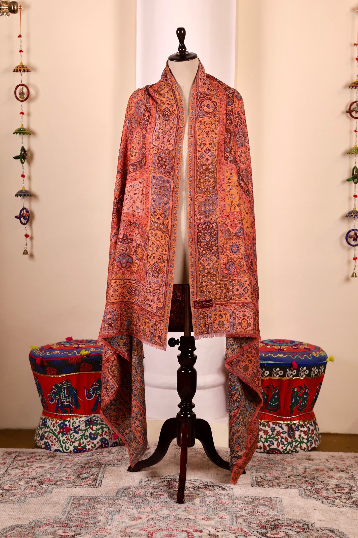 Elegant Pashmina Cashmere Shawl, Kalamkari Kashmiri Pashmina Silk Shawl, Premium Cashmere Shawl, Soft & Warm Shawls, Christmas Gift