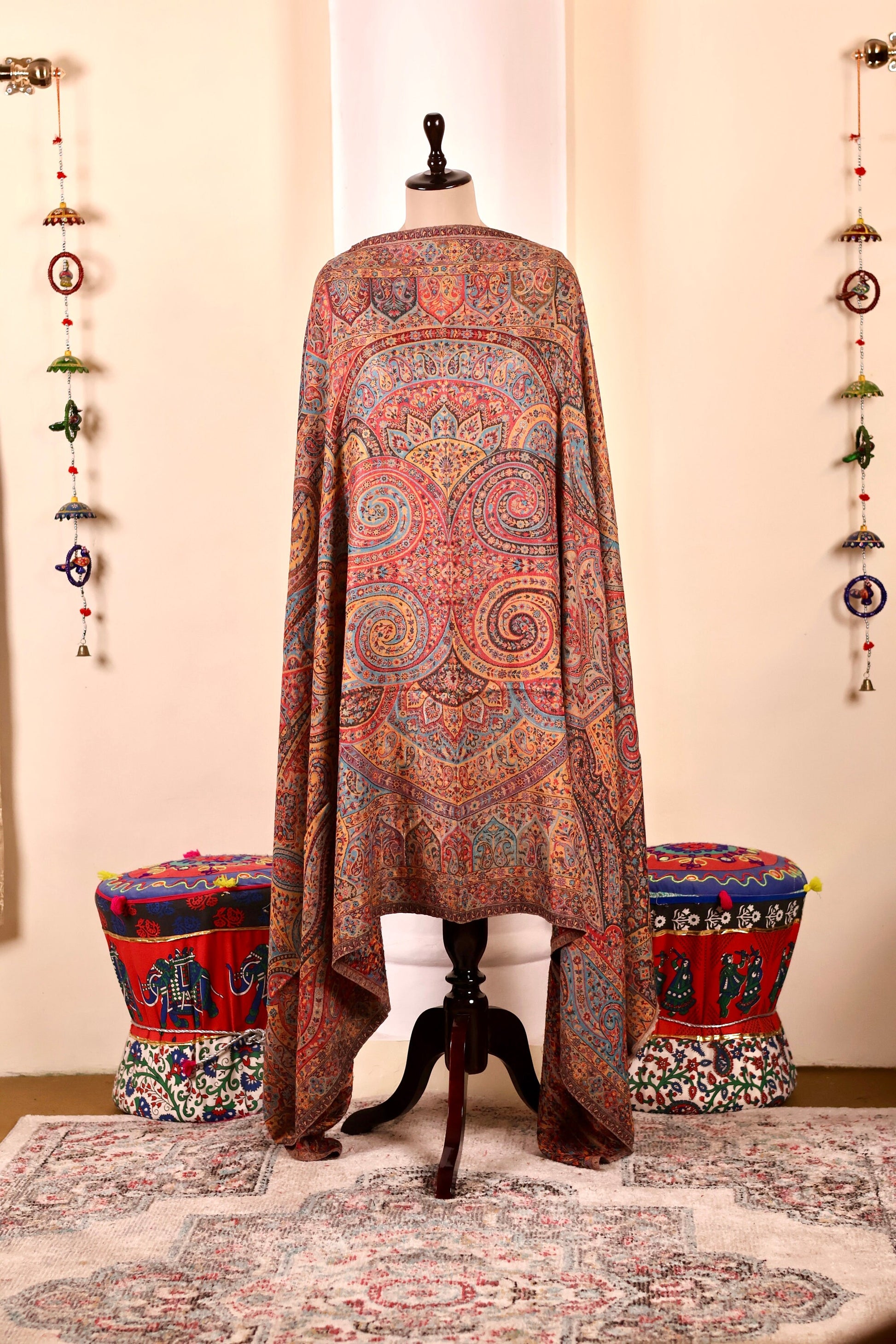 Elegant Pashmina Cashmere Shawl, Kalamkari Kashmiri Pashmina Silk Shawl, Premium Cashmere Shawl, Soft & Warm Shawls, Christmas Gift