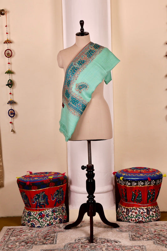 Green Pashmina Cashmere Shawl, Kalamkari Kashmiri Pashmina Silk Shawl, Premium Cashmere Scarfs, Soft & Warm Shawls Christmas Gift