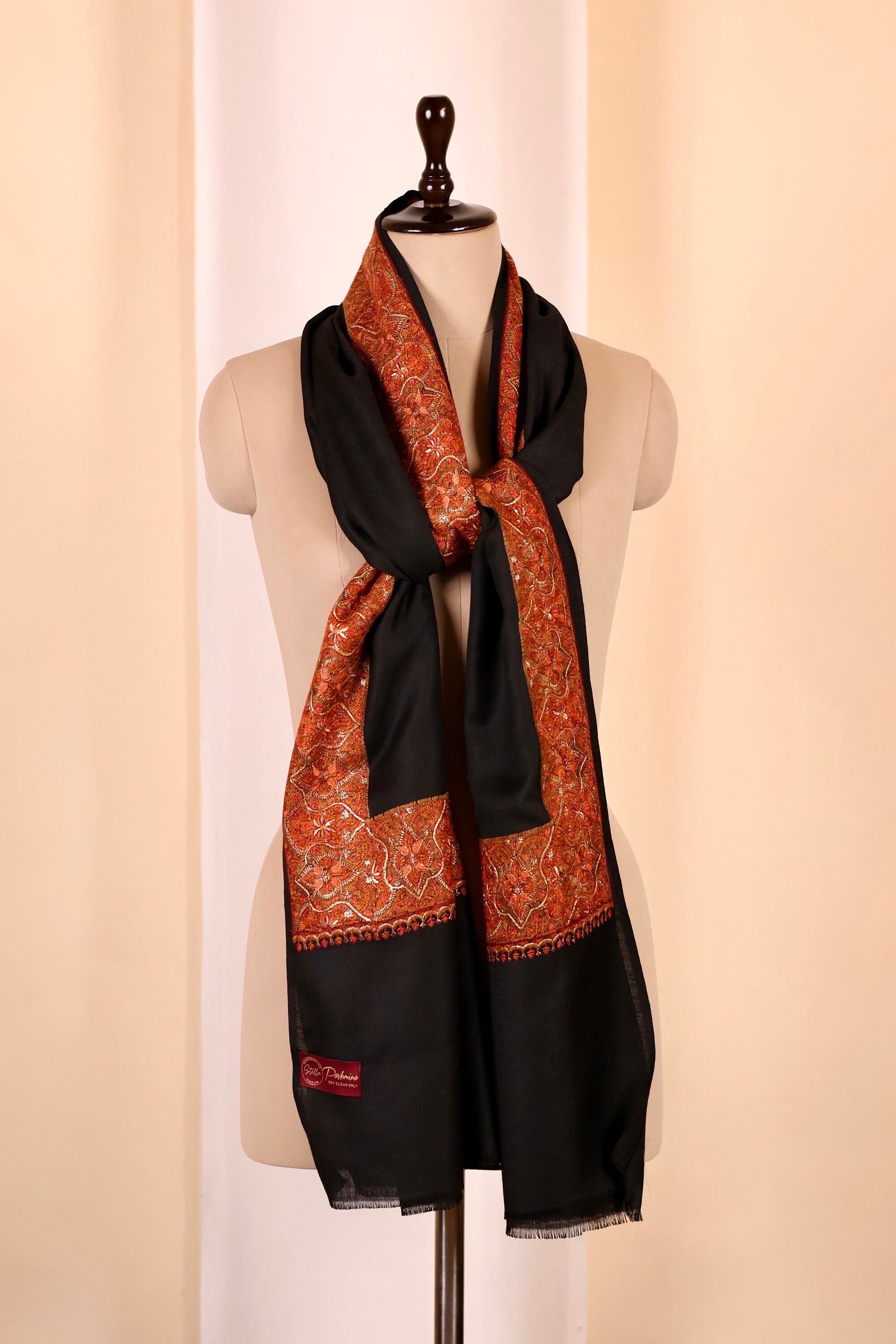 Elegant Pashmina Cashmere Shawl, Black Handmade Kashmiri Pashmina Silk Shawl, Premium Cashmere Scarfs, Soft & Warm Shawls, Christmas Gift