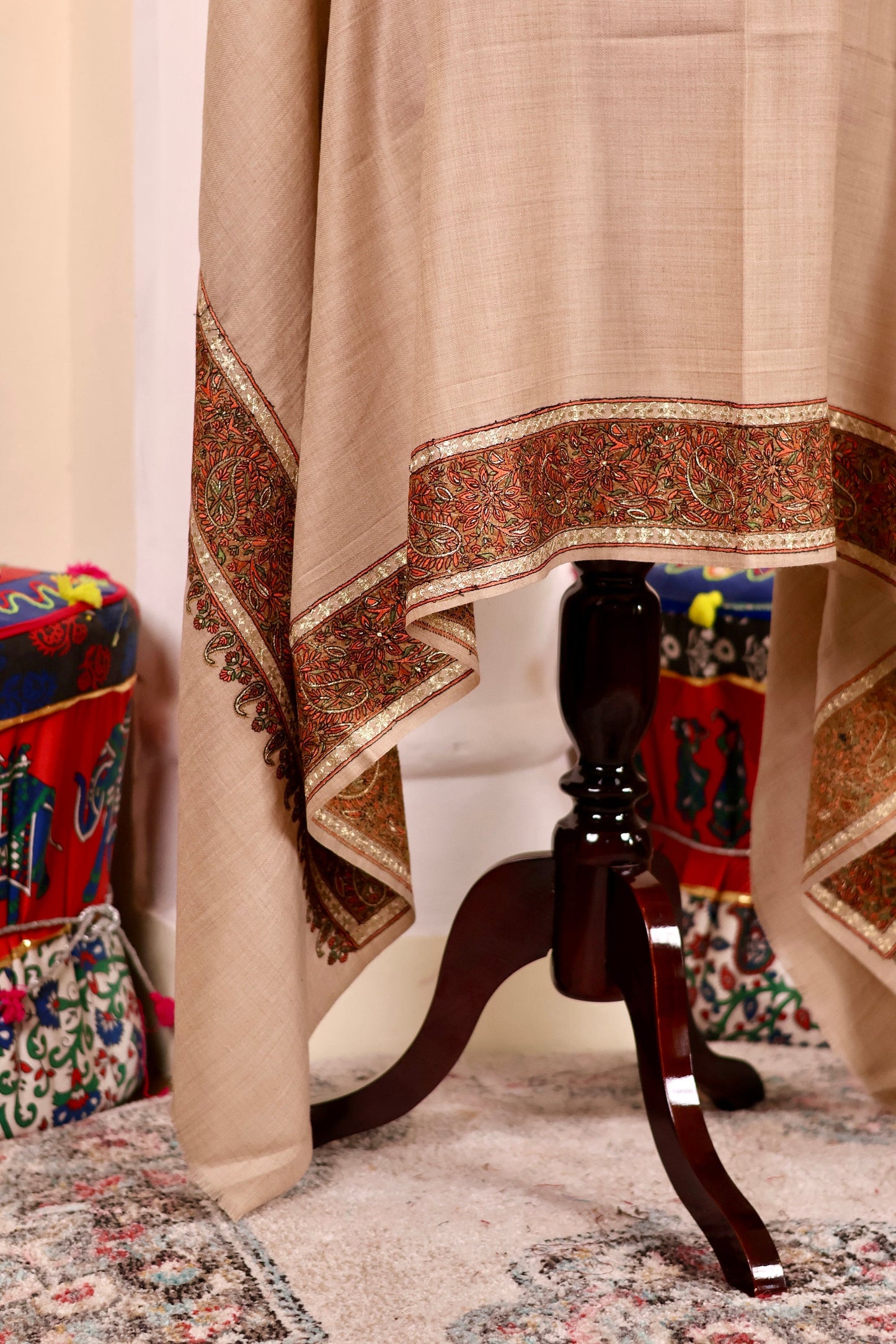 Handmade Pashmina Cashmere Shawl, Hand Embroidery Kashmiri Pashmina Silk Shawl, Premium Cashmere Scarfs, Soft & Warm Shawls, Christmas Gift