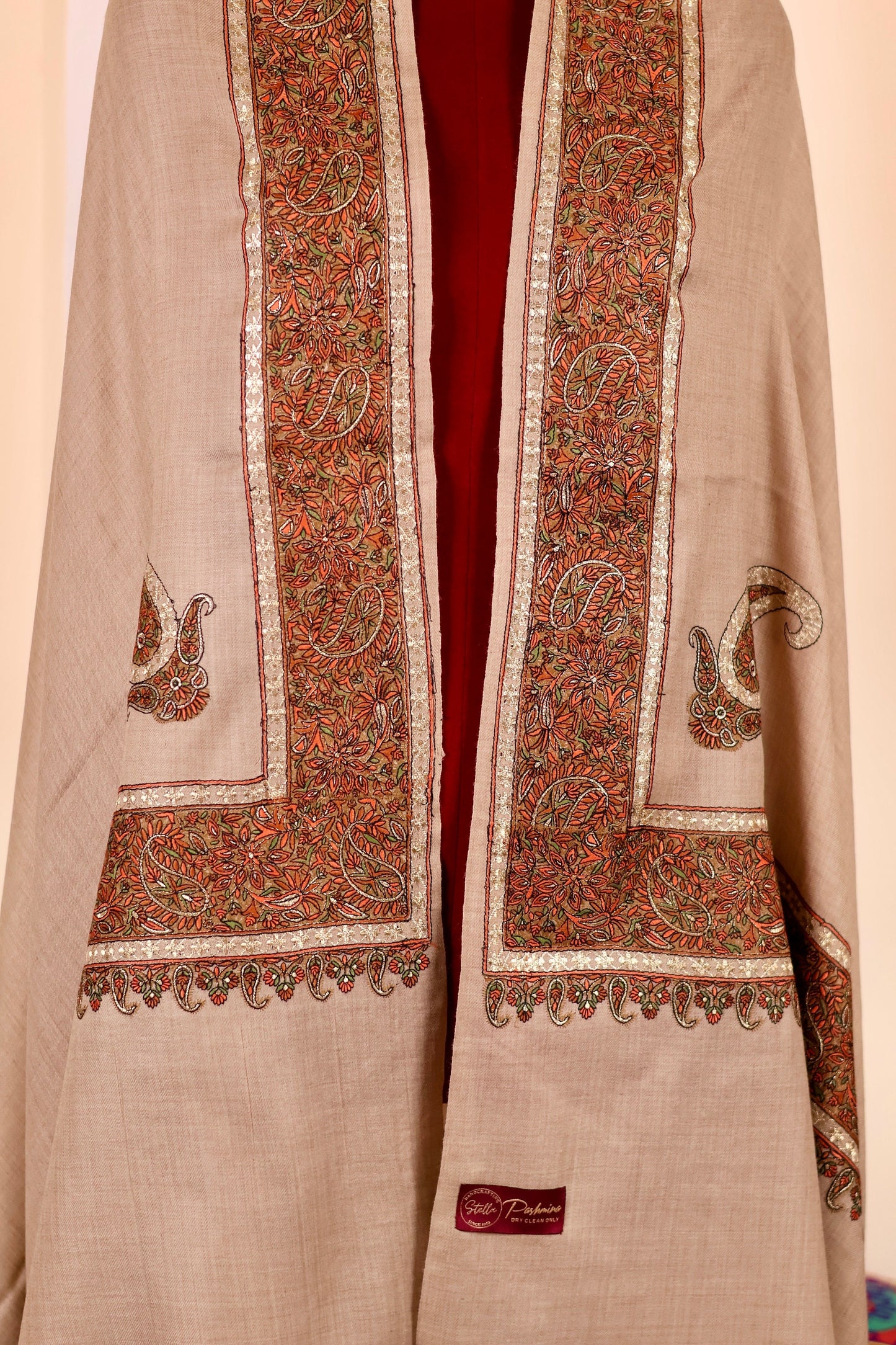 Handmade Pashmina Cashmere Shawl, Hand Embroidery Kashmiri Pashmina Silk Shawl, Premium Cashmere Scarfs, Soft & Warm Shawls, Christmas Gift