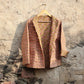 Indian Handmade Quilted Kantha Cotton Fabric Jacket Stylish Brown & Green Floral Women's Coat, Reversible Waistcoat for Her