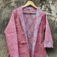 Indian Handmade Quilted Kantha Cotton Fabric Jacket Stylish Pink & Blue Floral Women's Coat, Reversible Waistcoat for Her