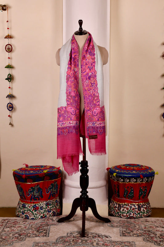 Pink Pashmina Cashmere Shawl, Kalamkari Kashmiri Pashmina Silk Shawl, Premium Cashmere Scarfs, Soft & Warm Shawls Christmas Gift