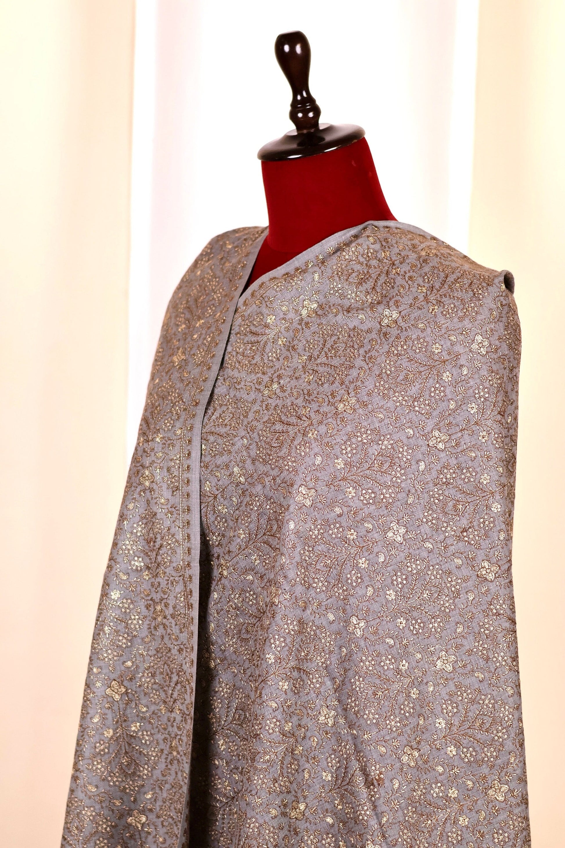 Grey Pashmina Cashmere Shawl, Kani Embroidery Kashmiri Pashmina Silk Shawl, Premium Cashmere Scarfs, Soft & Warm Shawls, Christmas Gift