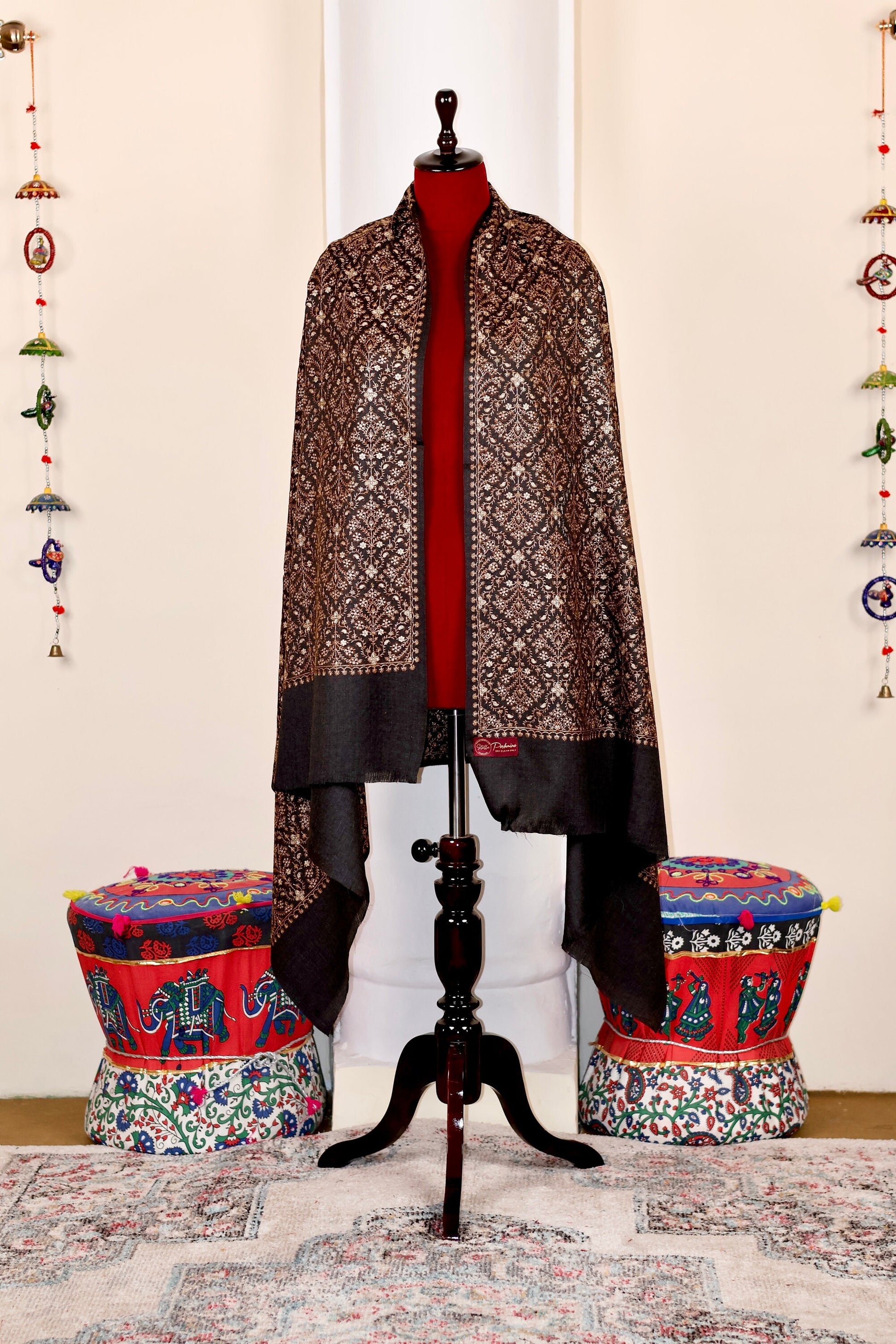 Black Pashmina Cashmere Shawl, Kani Embroidery Kashmiri Pashmina Silk Shawl, Premium Cashmere Scarfs, Soft & Warm Shawls, Christmas Gift
