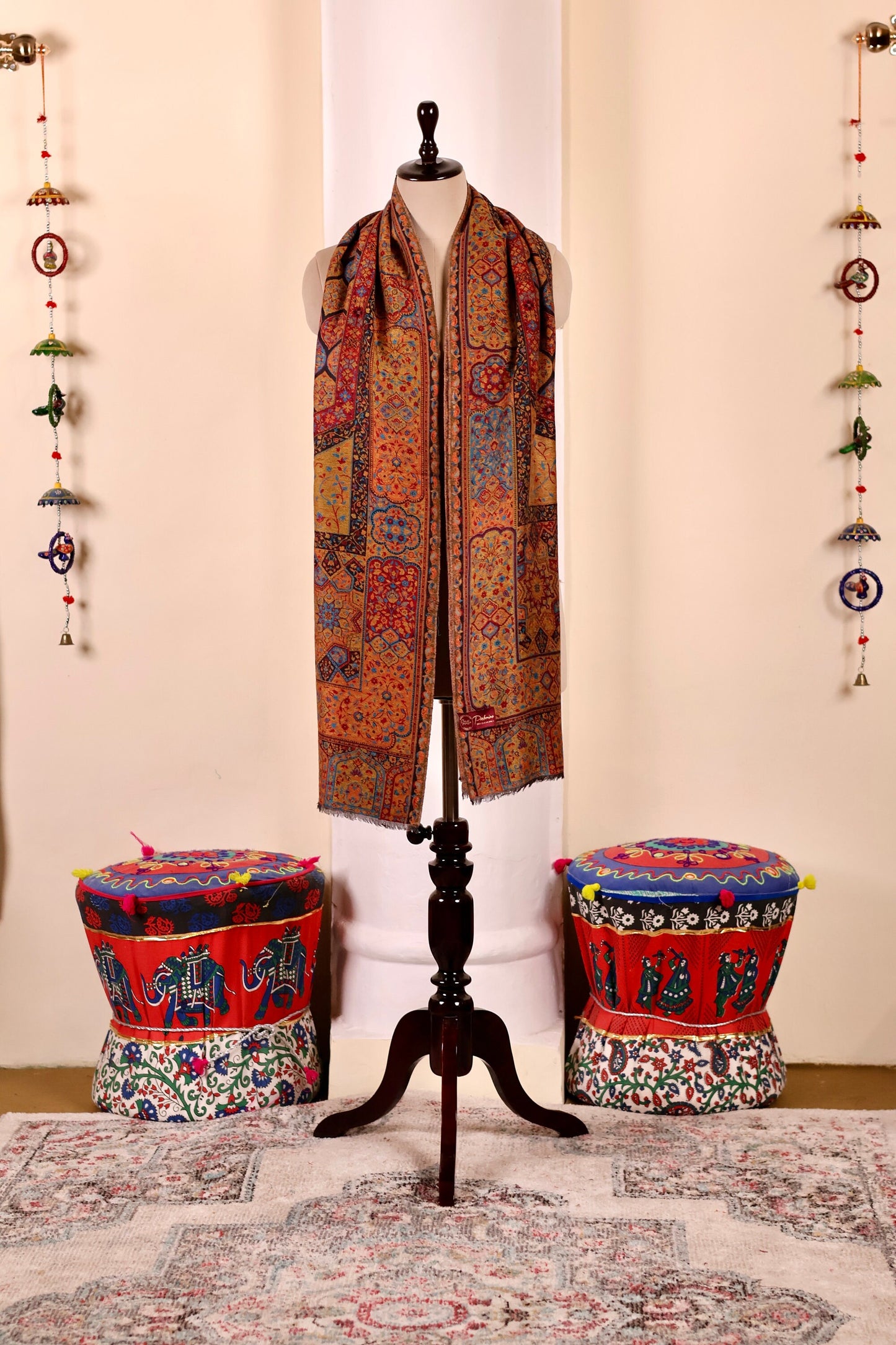 Pashmina Cashmere Shawl, Kalamkari Embroidery Kashmiri Pashmina Silk Shawl, Premium Cashmere Shawl, Soft & Warm Shawls, Christmas Gift