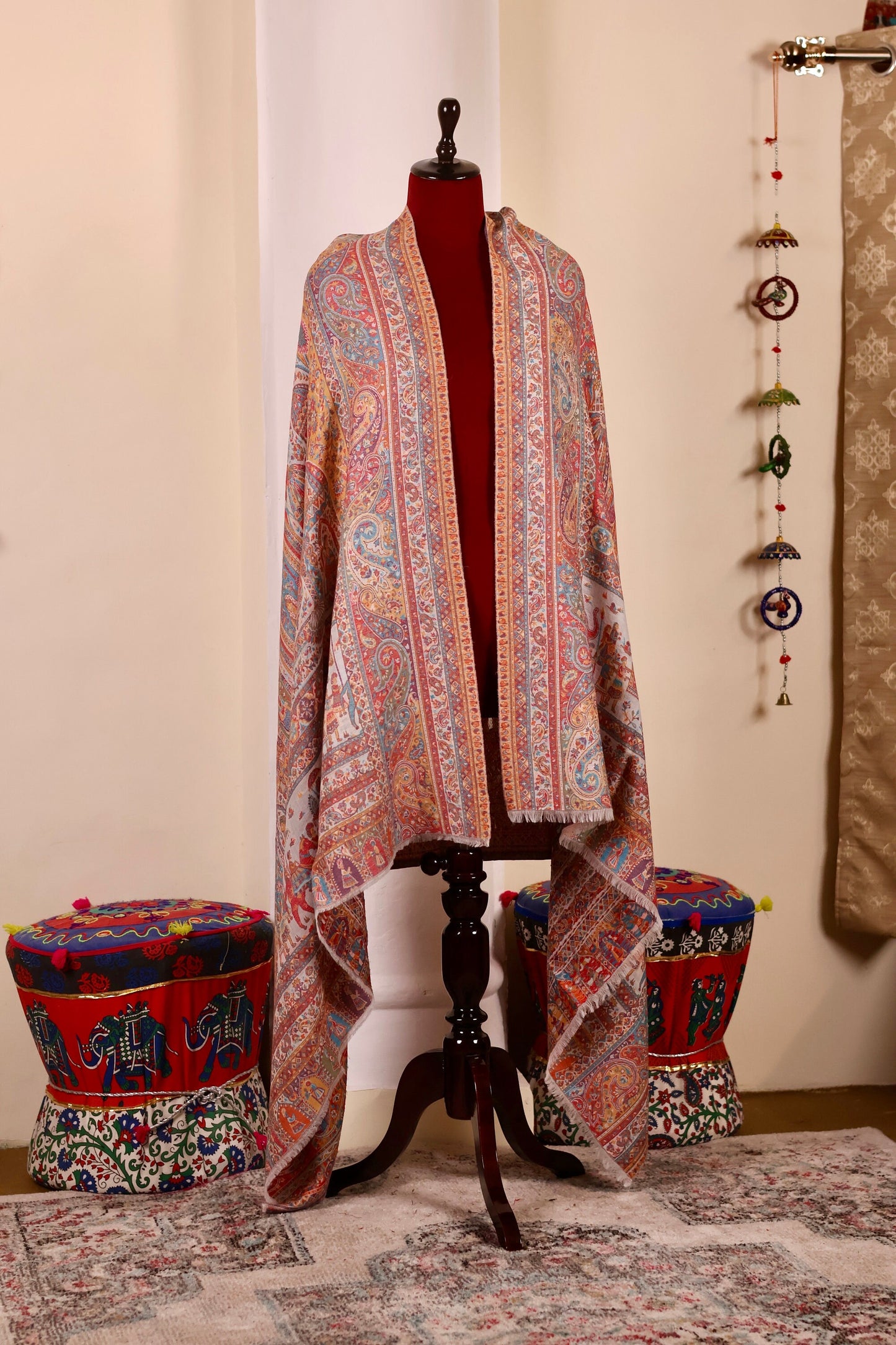 Handmade Pashmina Cashmere Shawl, Kalamkari Kashmiri Pashmina Silk Shawl, Premium Cashmere Shawl, Soft & Warm Shawls, Christmas Gift