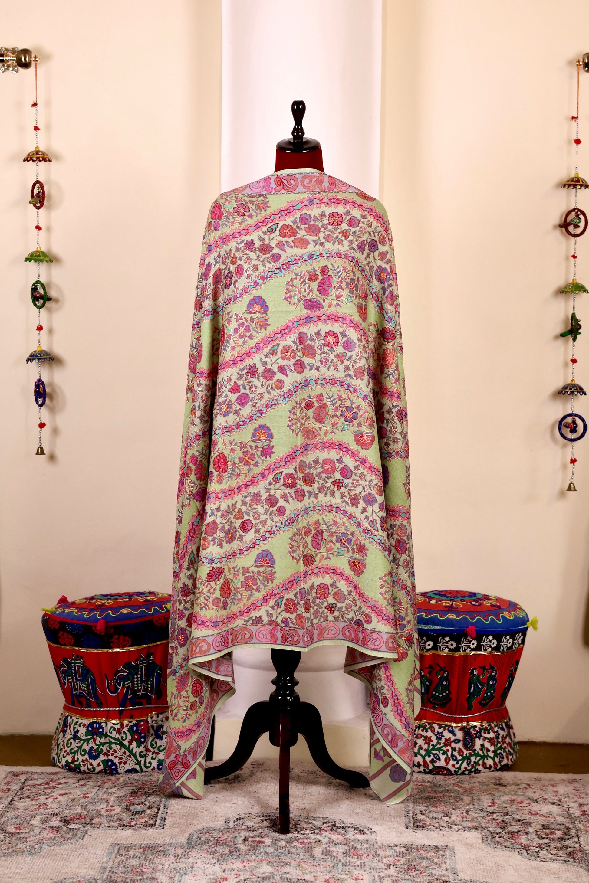 Kalamkari Pashmina Cashmere Shawl, Hand Embroidery Kashmiri Pashmina Silk Shawl, Premium Cashmere Shawl, Soft & Warm Shawls, Christmas Gift