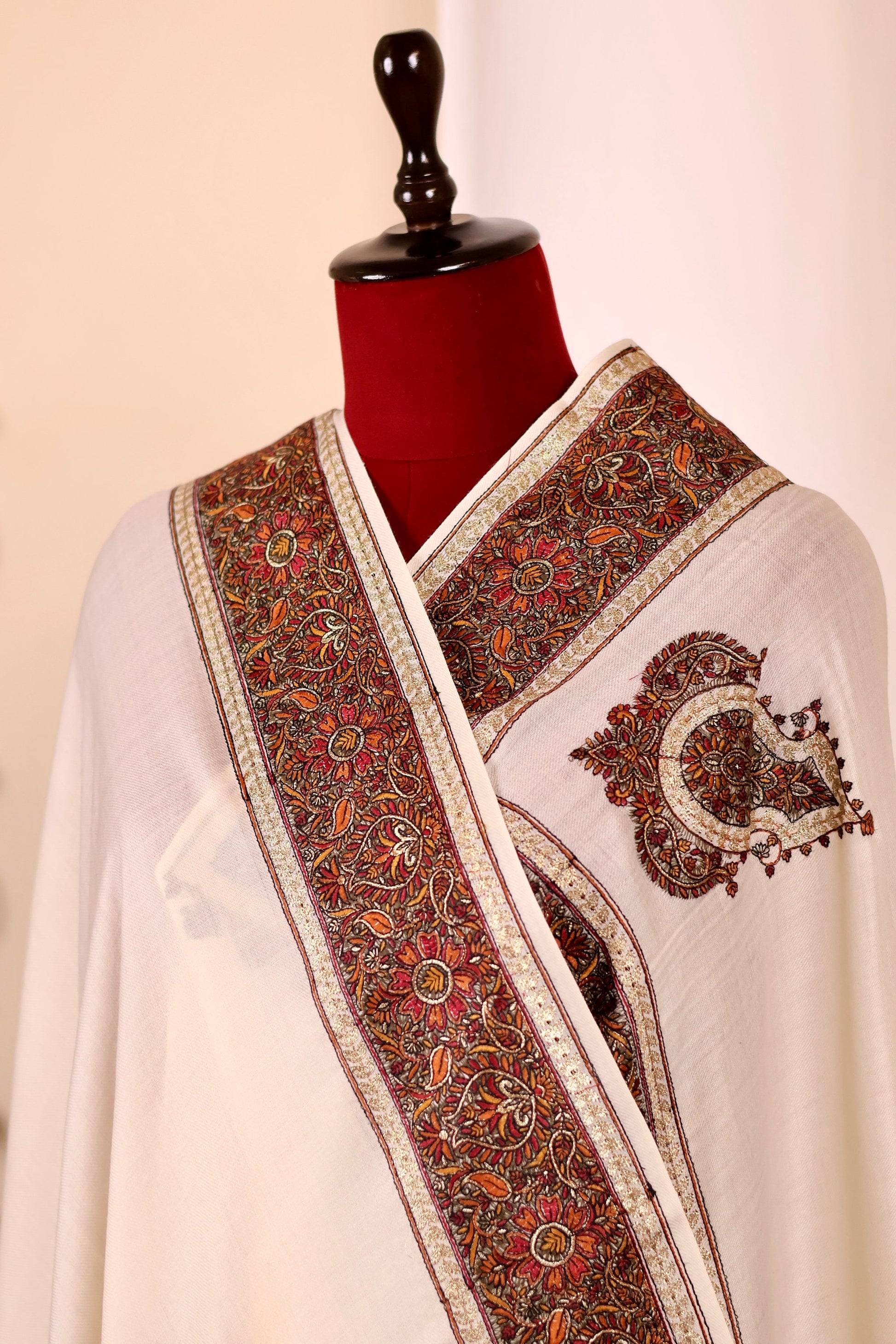 Authentic Pashmina Cashmere Shawl, Handmade White Kashmiri Pashmina Silk Shawl, Premium Cashmere Scarfs, Soft & Warm Shawls, Christmas Gift