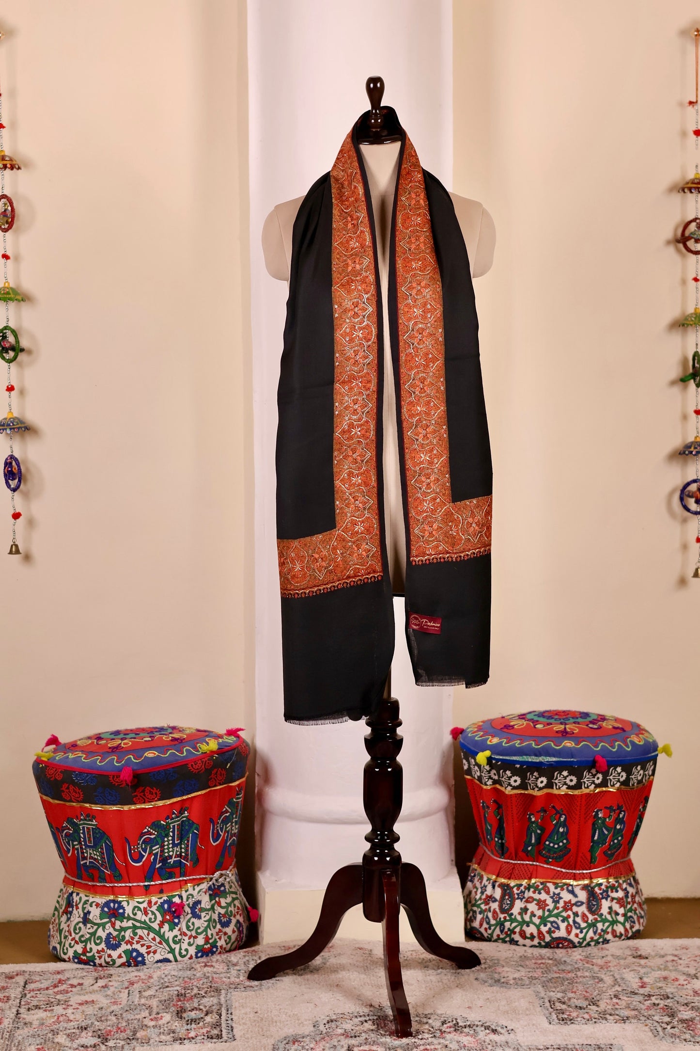 Elegant Pashmina Cashmere Shawl, Black Handmade Kashmiri Pashmina Silk Shawl, Premium Cashmere Scarfs, Soft & Warm Shawls, Christmas Gift