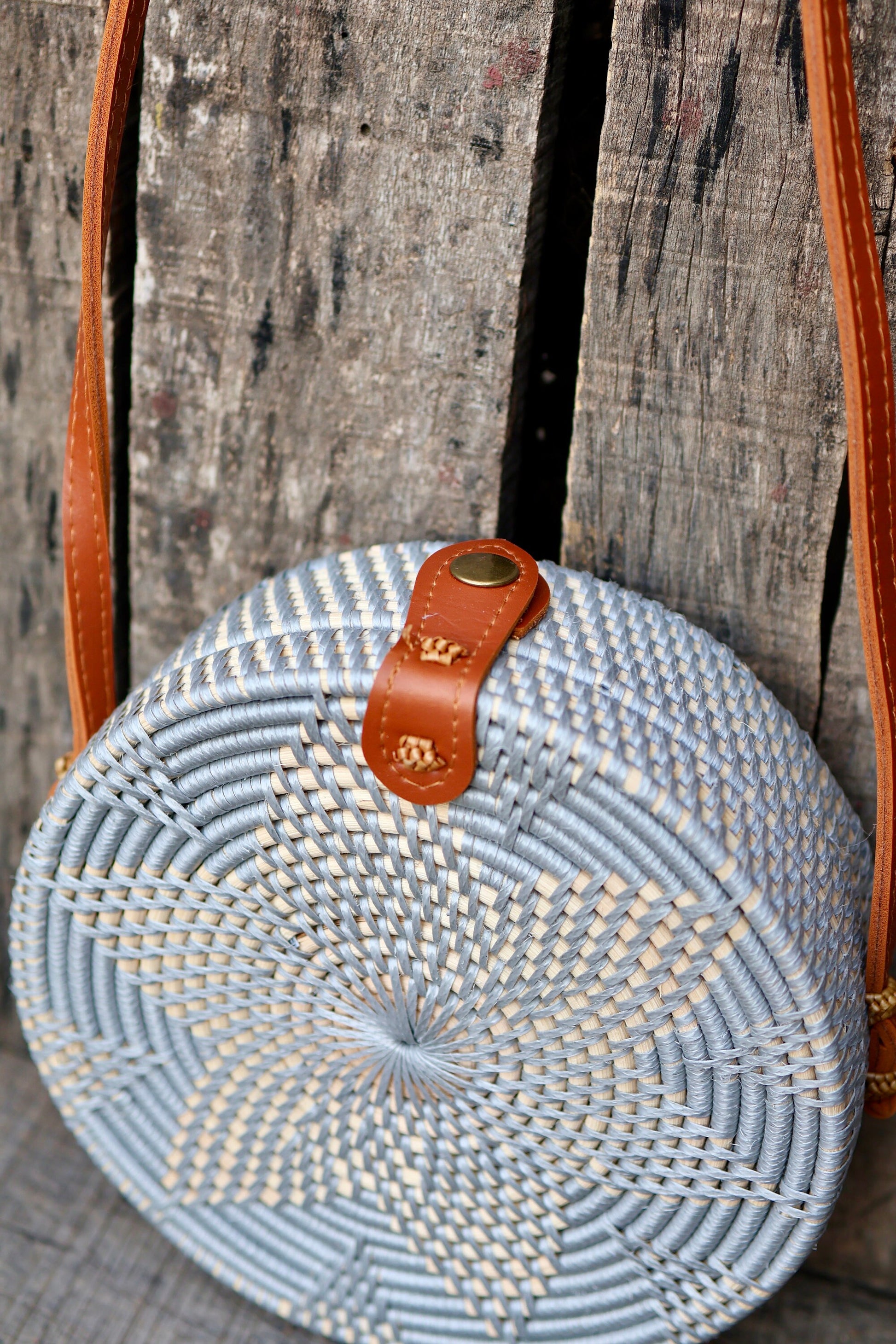 Round Rattan Bag with Flower Weaving, Bali Bag Handwoven Crossbody Purse, Braided Straw Bag, Bali Sling Bags, Rattan Bags, Gift for her
