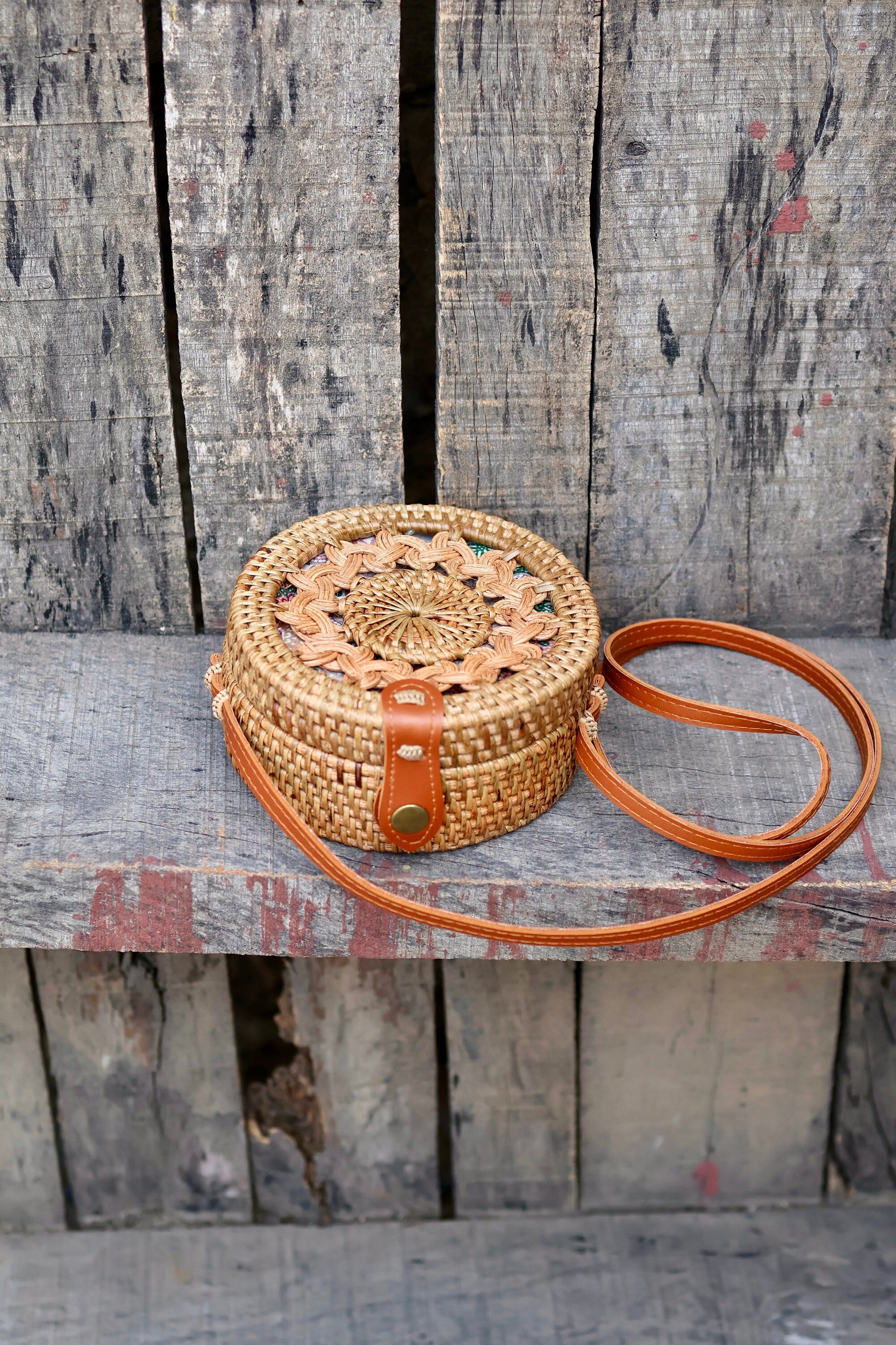 Round Rattan Bag with Braid Pattern, Bali Bags, Handwoven Crossbody Purse, Braided Straw Bag, Bali Sling Bags Rattan Bags Gift for her