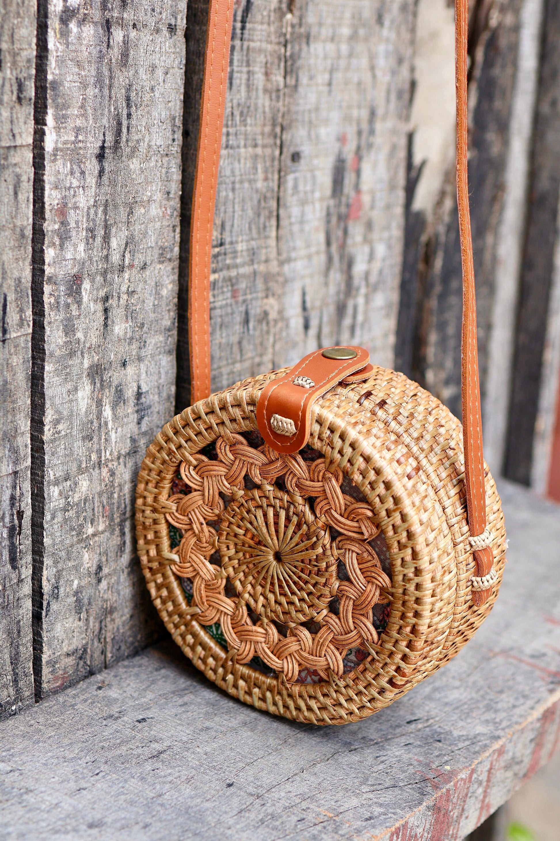 Round Rattan Bag with Braid Pattern, Bali Bags, Handwoven Crossbody Purse, Braided Straw Bag, Bali Sling Bags Rattan Bags Gift for her