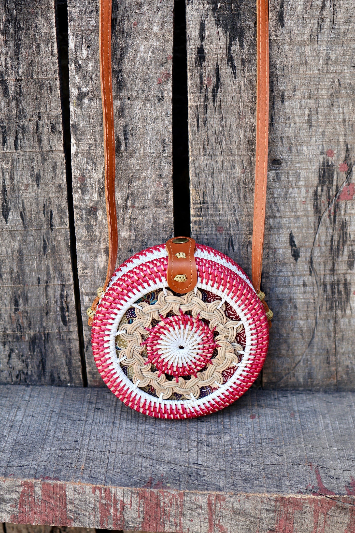 Round Rattan Bag with Braid Pattern, Bali Bags, Handwoven Crossbody Purse, Braided Straw Bag, Bali Sling Bags Rattan Bags Gift for her