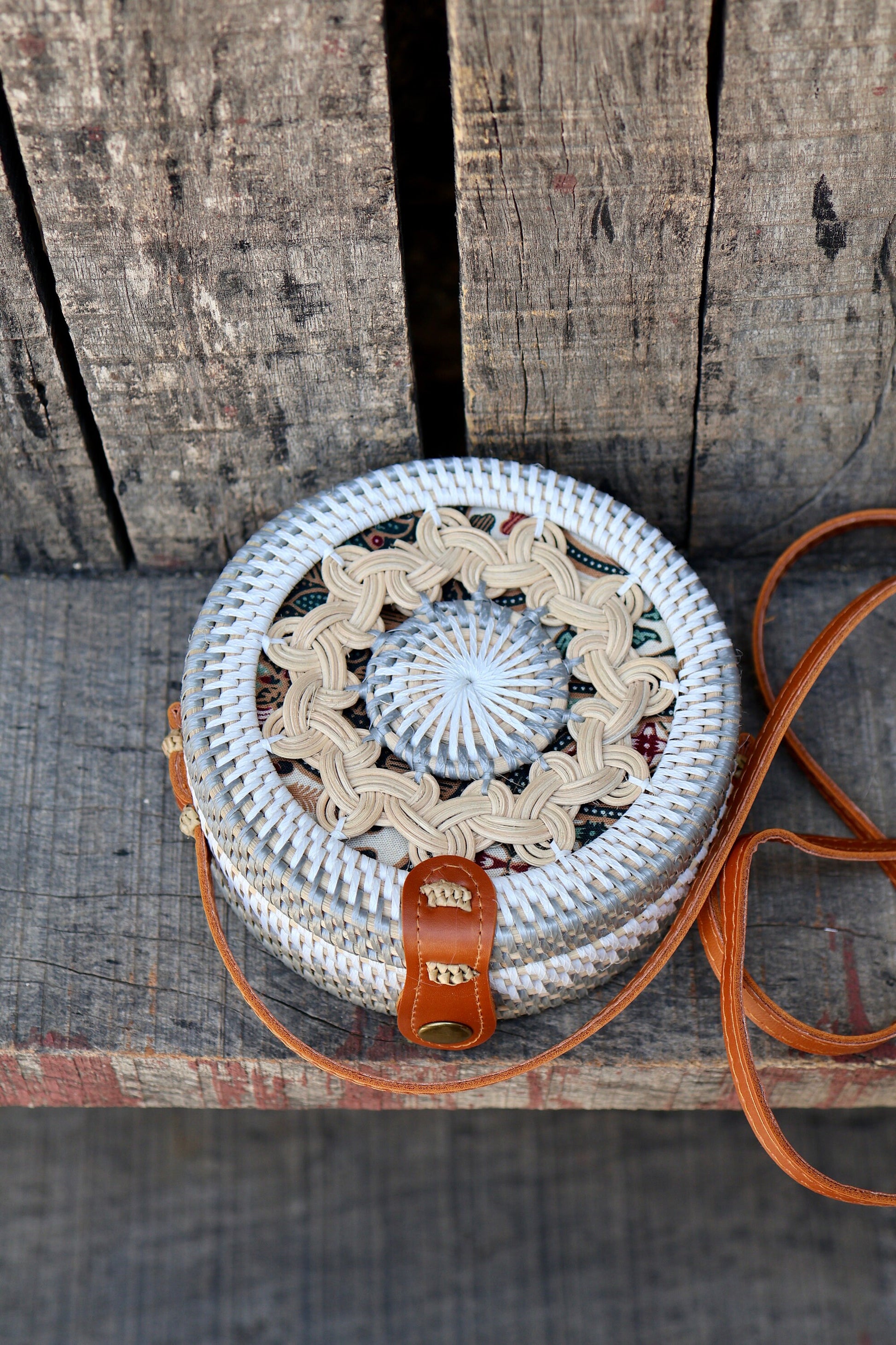 Round Rattan Bag with Braid Pattern, Bali Bags, Handwoven Crossbody Purse, Braided Straw Bag, Bali Sling Bags Rattan Bags Gift for her