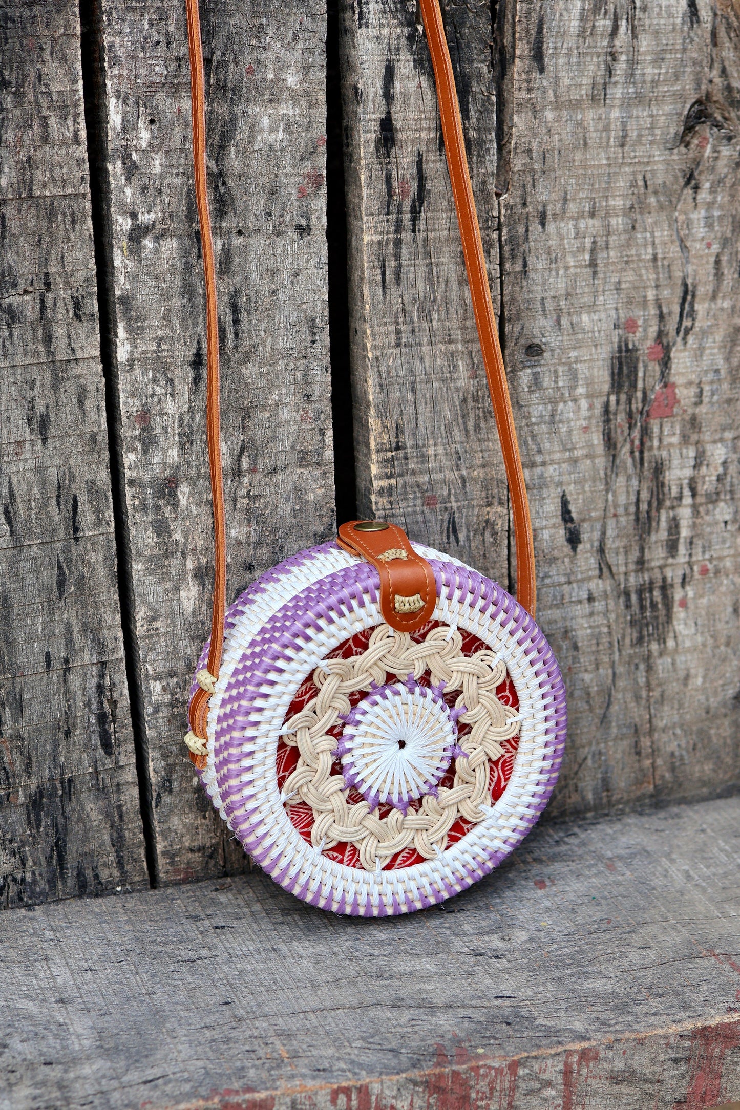 Round Rattan Bag with Braid Pattern, Bali Bags, Handwoven Crossbody Purse, Braided Straw Bag, Bali Sling Bags Rattan Bags Gift for her