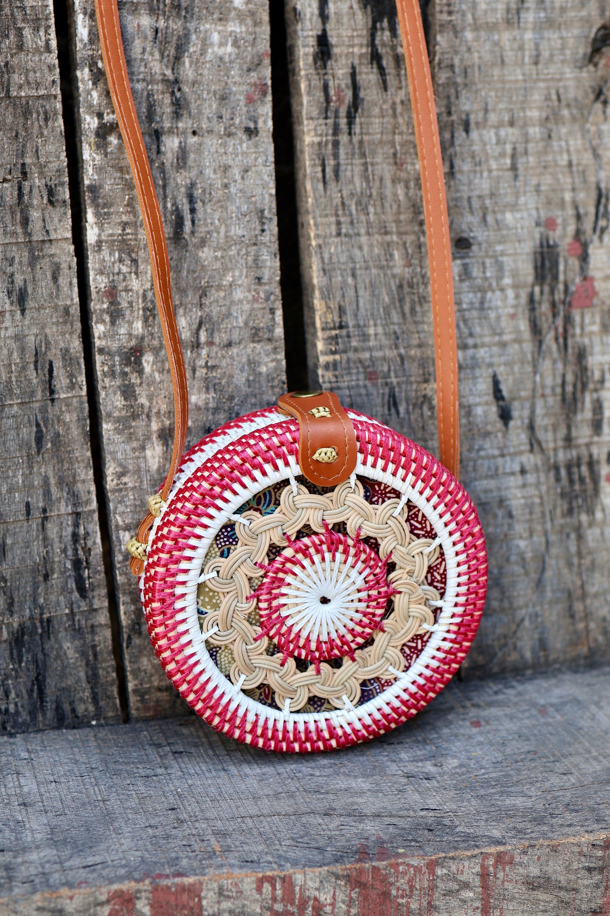 Round Rattan Bag with Braid Pattern, Bali Bags, Handwoven Crossbody Purse, Braided Straw Bag, Bali Sling Bags Rattan Bags Gift for her