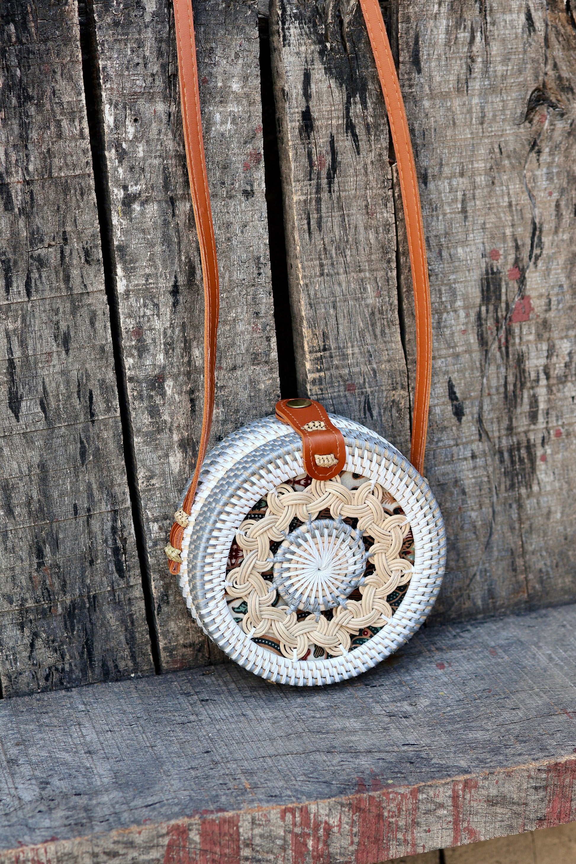 Round Rattan Bag with Braid Pattern, Bali Bags, Handwoven Crossbody Purse, Braided Straw Bag, Bali Sling Bags Rattan Bags Gift for her