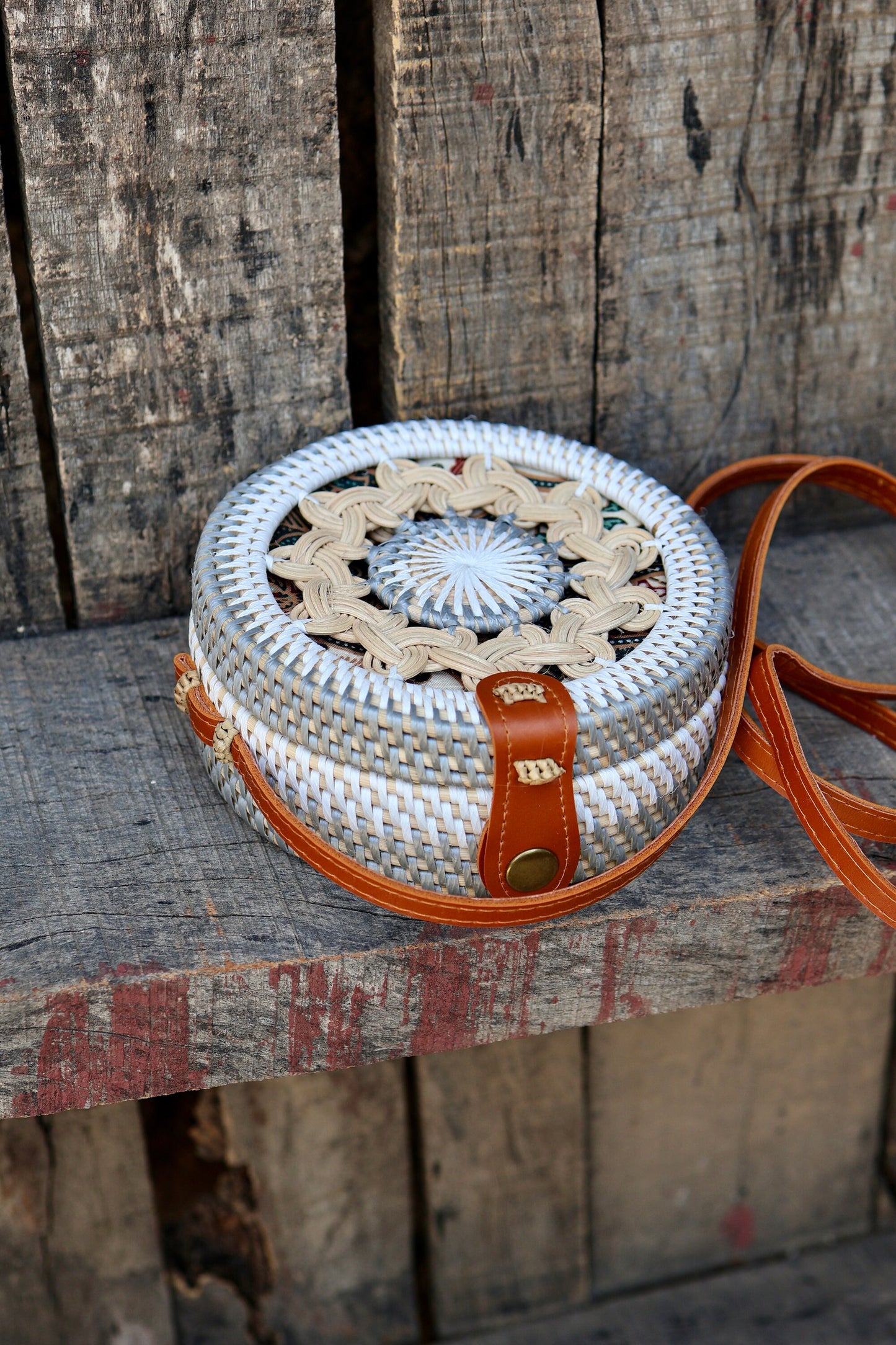 Round Rattan Bag with Braid Pattern, Bali Bags, Handwoven Crossbody Purse, Braided Straw Bag, Bali Sling Bags Rattan Bags Gift for her