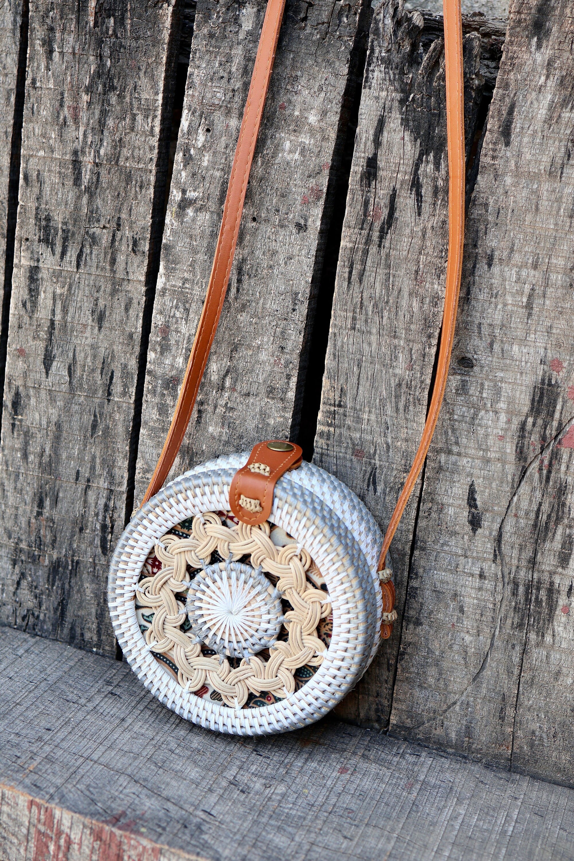 Round Rattan Bag with Braid Pattern, Bali Bags, Handwoven Crossbody Purse, Braided Straw Bag, Bali Sling Bags Rattan Bags Gift for her